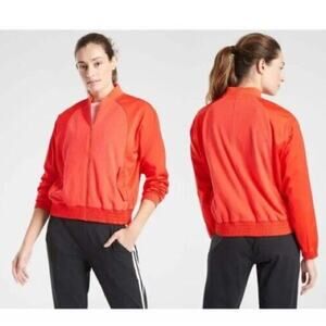Athleta Zion Microfleece Full Zip Jacket Red Orange Size Small Athletic